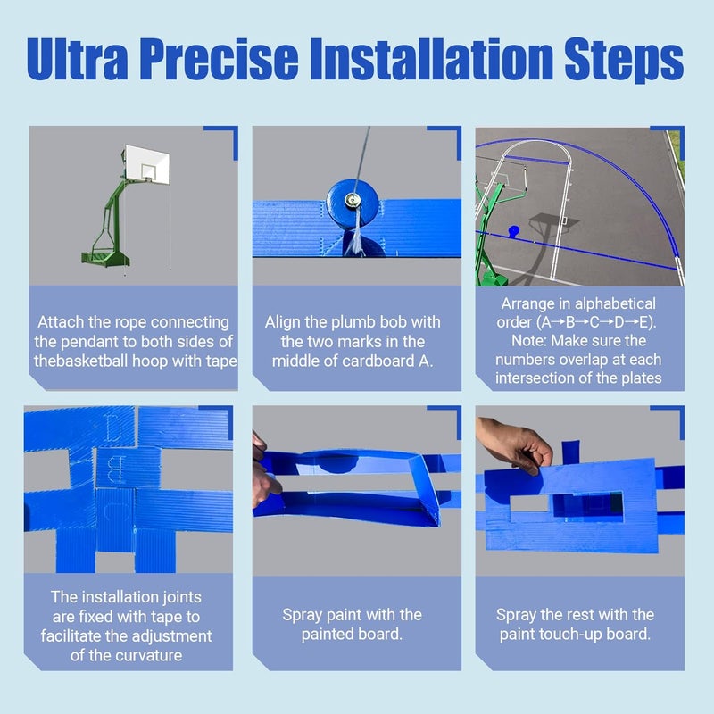 LndscLaser Reusable Waterproof Basketball Court Stencil Kit for Concrete, Basketball Court Marking Kit, Plastic Material, Sun-Resistant NOT Paper Board, Durable,Reusable, Can be Used More Than 20 Times - Image 5